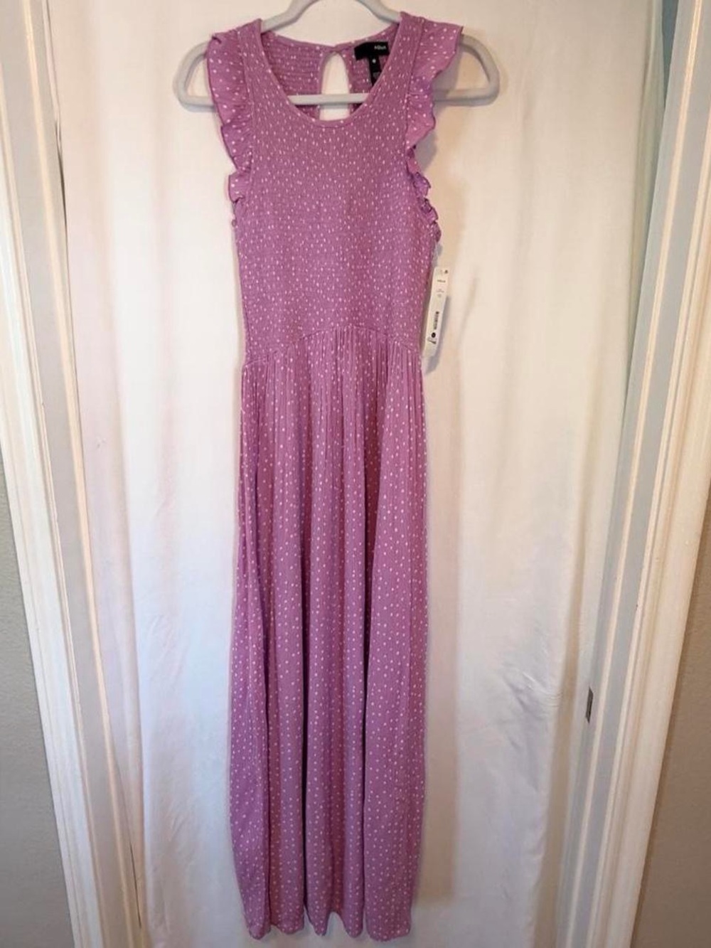 Aqua Violet Knit Maxi Dress with Subtle White Dots